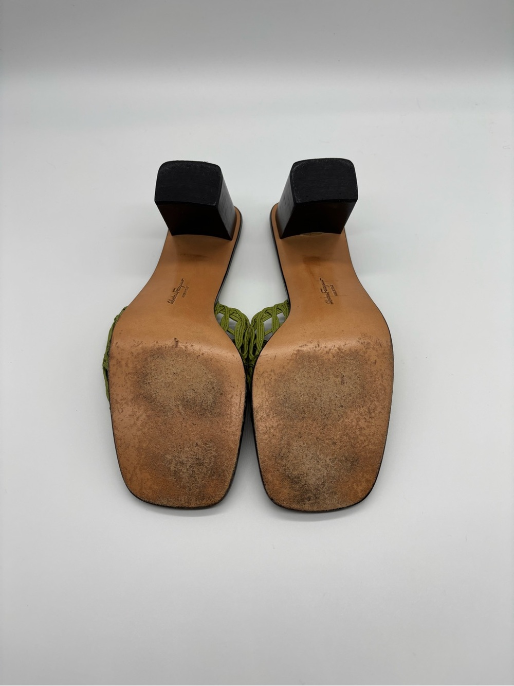 Salvatore Ferragamo Olive Green Braided Slide Mules - Picture 6 of 7